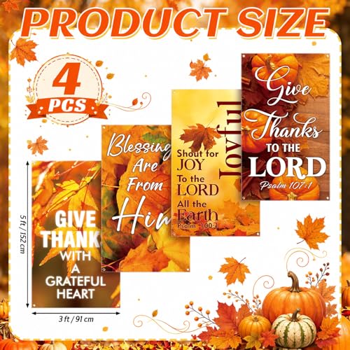 Hosuly 4 Pcs Church Banners for Sanctuary Wall Fall Harvest Banners with Scripture Bible Verses Banner Welcome Inspirational Religious Praise Hanging Signs for Church Decor (Classic Style,3 x 5 Feet) - size: 3 x 5 Feet, style: Classic Style