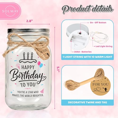 Solmay Birthday Gifts for Women, Mason Jar Night Light - color: Happy Birthday