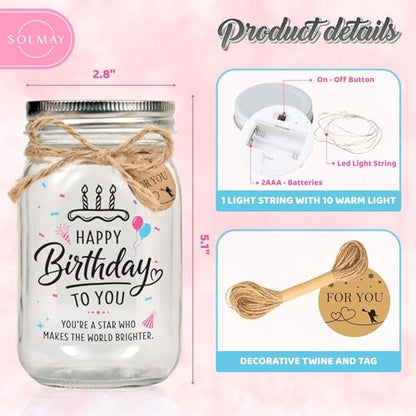 Solmay Birthday Gifts for Women, Mason Jar Night Light - color: Happy Birthday