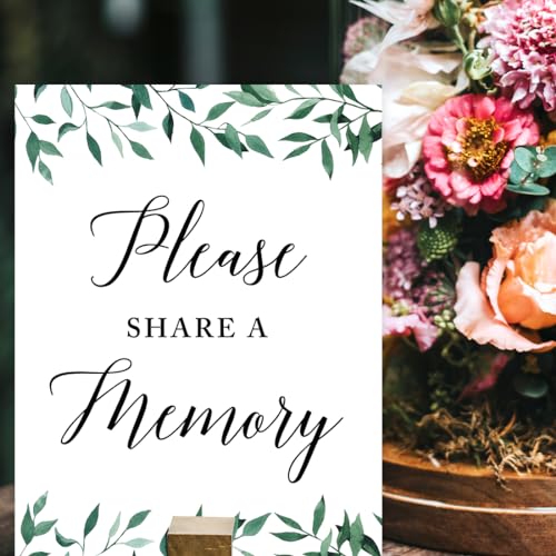 Andaz Press Wedding Party Signs, Natural Greenery Green Leaves, 8.5x11-inch, Please Share a Memory, 1-Pack - color: Activities Memory