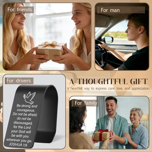 Vivopisew Bible Verse Car Visor Clip Joshua 1 9 Engraved Stainless Steel Christian Car Accessory, Be Strong and Courageous Faith Encouragement Gift for New Drivers Family Friend VVA350 - color: Black-Be Strong and Courageous
