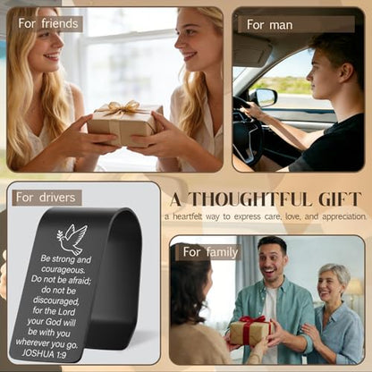 Vivopisew Bible Verse Car Visor Clip Joshua 1 9 Engraved Stainless Steel Christian Car Accessory, Be Strong and Courageous Faith Encouragement Gift for New Drivers Family Friend VVA350 - color: Black-Be Strong and Courageous