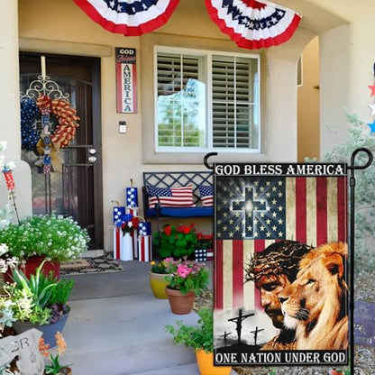 One Nation Under God Patriotic God Bless America Christian American Jesus Garden Flags - 12x18 Double Sided for 4th of July, Memorial Day, Easter Outdoor House Decoration