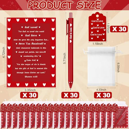 30 Set Valentine's Day Christian Gifts Bulk Bible Verse Notepads Religious Ballpoint Pens and Inspiring Quote Card Journals Gifts for Sunday School Church Friends Office Supplies