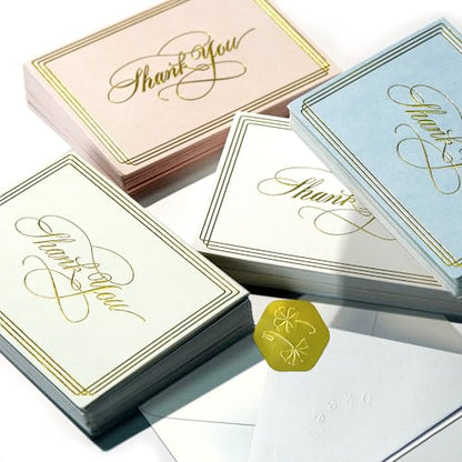 ukee's Elegant Thank You Cards, Gold Foil, 100 Cards with Envelopes