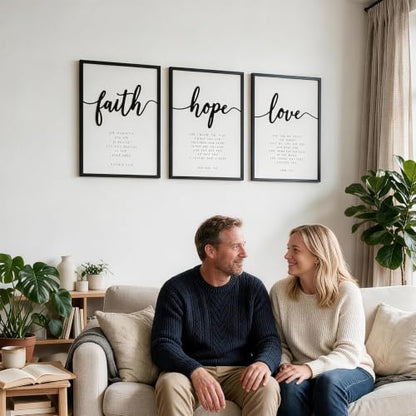 Zzbakress 3D Wood Faith Hope Love Framed Wall Art Large Christian Wall Art - color: Black