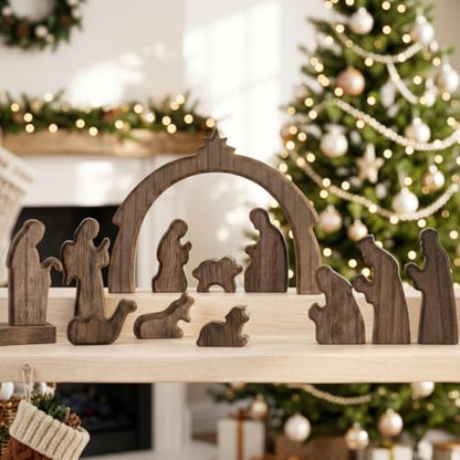 FESTGLOX Christmas Nativity Set Indoor, 12Pcs Wooden Nativity Scene Set - color: Nativity-12 Pieces