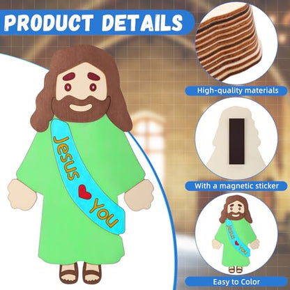 Blueweenly 24 Sets Sunday School Craft Wood Jesus Magnet Kit for DIY