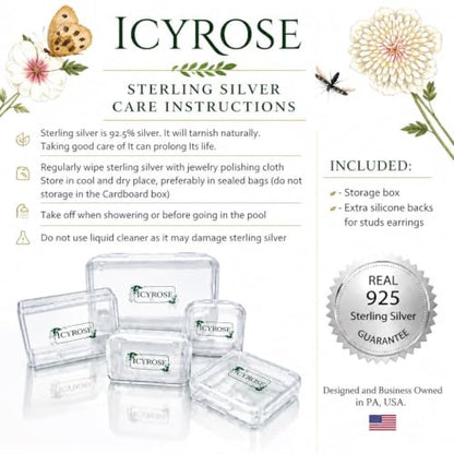 ICYROSE 925 Sterling Silver Tiny Angel Wing Stud Earrings (Nickel Free) - color: Cubic Zirconia
