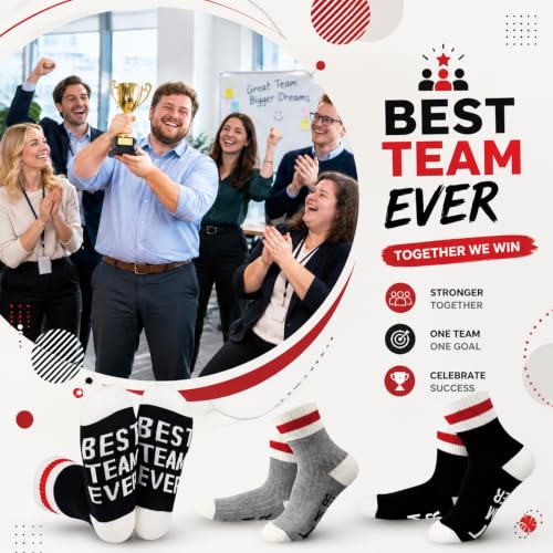 Glitopper 12 Pairs Best Team Ever Gift Socks Bulk - color: Grey, Black, style: Team