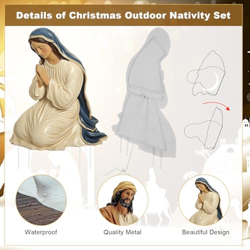 MorningRo 3 Pcs Metal Christmas Outdoor Nativity Scene Set (Retro) - size: 48.9''H