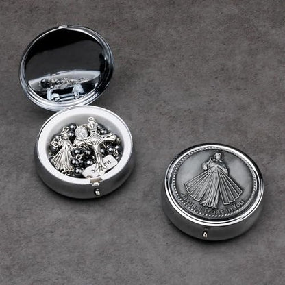 HanlinCC Divine Mercy Catholic Rosary Necklace with Steel Gift Box - color: Hematite Divine Mercy
