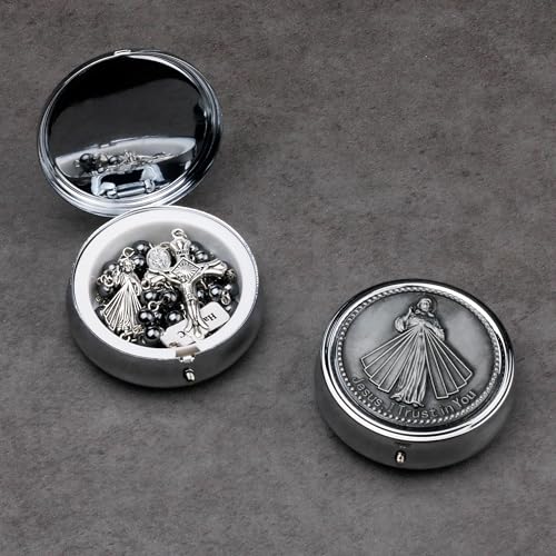 HanlinCC Divine Mercy Catholic Rosary Necklace with Steel Gift Box - color: Hematite Divine Mercy