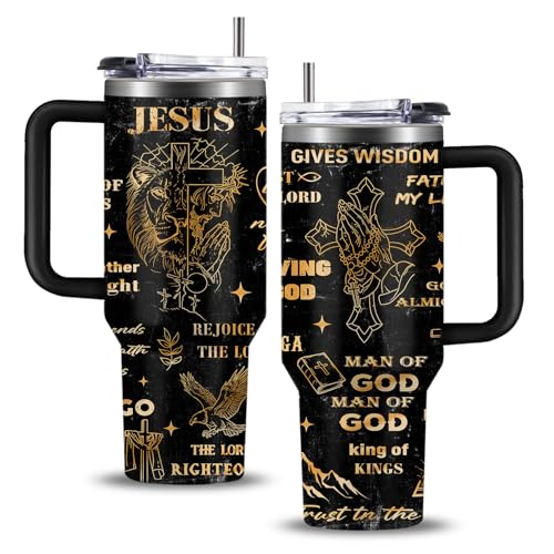 Christian Man Of God Tumbler for Men Jesus Religious Stainless Steel Insulated Coffee Cup God Mug 40oz with Handle and Straw Keeps Drinks Cold & Hot - color: Christian/Goose