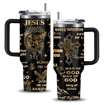 Christian Man Of God Tumbler for Men Jesus Religious Stainless Steel Insulated Coffee Cup God Mug 40oz with Handle and Straw Keeps Drinks Cold & Hot - color: Christian/Goose