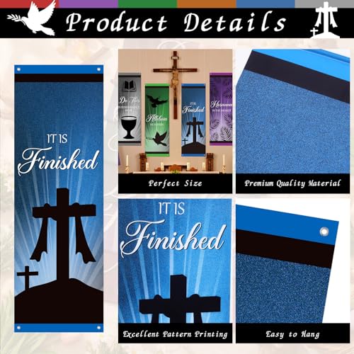 Tegeme 6 Pcs Easter Church Banners for Sanctuary, Literal and Hole - style: Literal and Hole