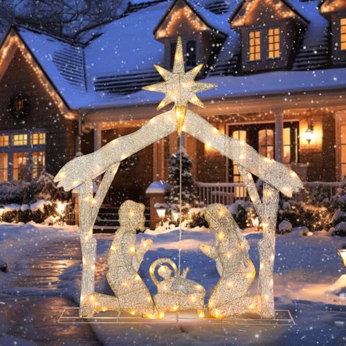 4.3 FT Lighted Christmas Nativity Scene, Pre‑Lit Outdoor Yard Decor