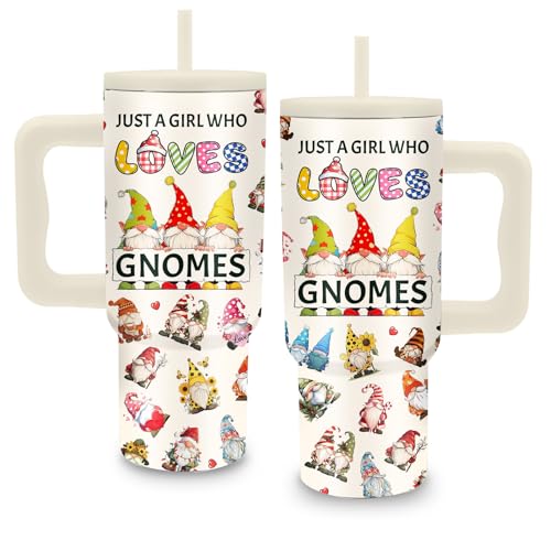 GNOMES Gift for Women, 24oz GNOMES Themed Tumbler with Handle & Straw - color: GNOMES1