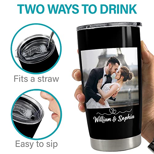 SANDJEST Personalized Photo Tumbler for Couple with Message Tumblers 20 30 oz Stainless Steel Insulated Travel Mug Anniversary Christmas Birthday Gift for Boyfriend Girlfriend Husband Wife - color: Photo 1
