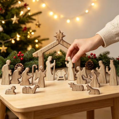 Glintoper Christmas Nativity Sets, 16pcs Wooden Nativity Scene Figurines - size: 16 PCS