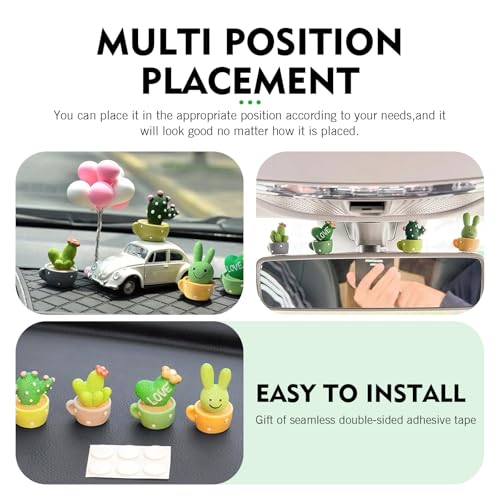 4 PCS Cute Mini Cactus Figurines, Car Dashboard Decorations, Resin Cactus Accessories, Universal Plant Decoration Accessories for Most Cars (Green)