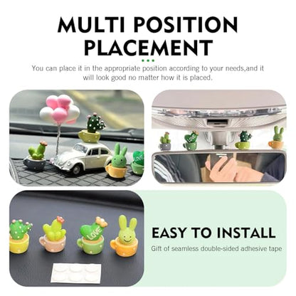 4 PCS Cute Mini Cactus Figurines, Car Dashboard Decorations, Resin Cactus Accessories, Universal Plant Decoration Accessories for Most Cars (Green)