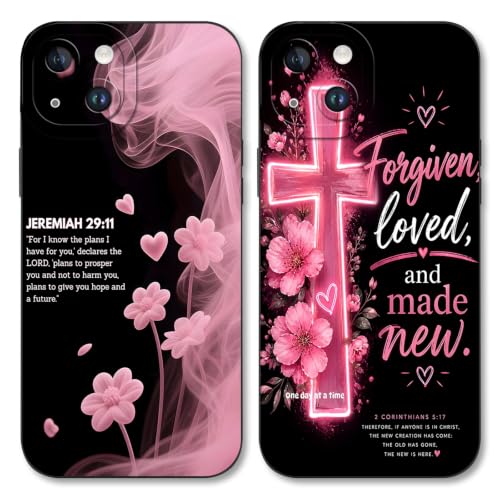 2 Pack Christian Bible Verse Phone Case for iPhone 14 6.1'', Inspirational Religious Protective Cover, Shockproof Faith Based Phone Case, Jeremiah 29:11 2 Corinthians 5:17 Gift for Women Girls - color: Blossoms, size: for iPhone 14