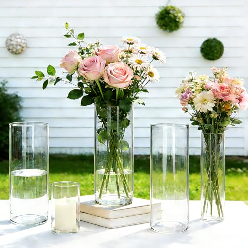Glass Cylinder Vase,10 Pack Glass Vases,Hurricane Floating Candle - size: Smooth Set-10PCS