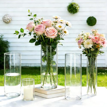 Glass Cylinder Vase,10 Pack Glass Vases,Hurricane Floating Candle - size: Smooth Set-10PCS