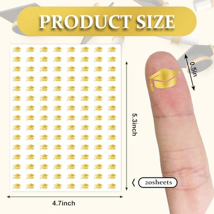 JarThenaAMCS 2400 Pcs Graduation Cap Mini Stickers Gold Foil 2026 Grad Hat Self-Adhesive Sticker Decals for Planner Reward Envelope Greeting Cards Scrapbook DIY School Party Supplies, 0.5 Inch - style: Graduation Cap