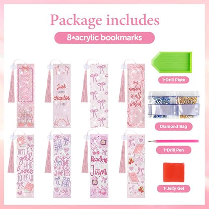 8 Pieces Christian Bible Verse Diamond Art Bookmarks 5d Christian Beaded Bookmark Acrylic Tassel Bookmark for DIY Making Beginners Adults Arts Craft Supplies (Pink Bow-1) - color: Pink Bow-1