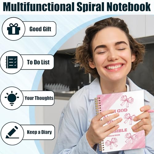 Coquette Pink Bow Christian Journal Notebook for Work Study, Preppy Girly With God All Things Are Possible Bible Prayer Spiral Notebook Office Supplies Gifts, 5.5x8.3 Inch - color: Pink Bow Bible