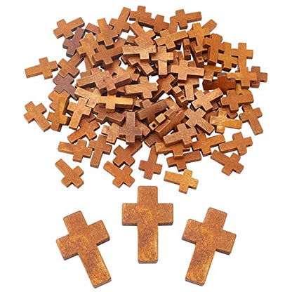 SUNNYCLUE 100Pcs Wood Cross Pendants Natural Wooden Small Cross Charms Pendants for Party Favors Necklace Jewelry Making DIY Craft Handmade Accessories Easter Holiday Christmas Thanksgiving, Camel - color: 100Pcs Brown 22x15mm