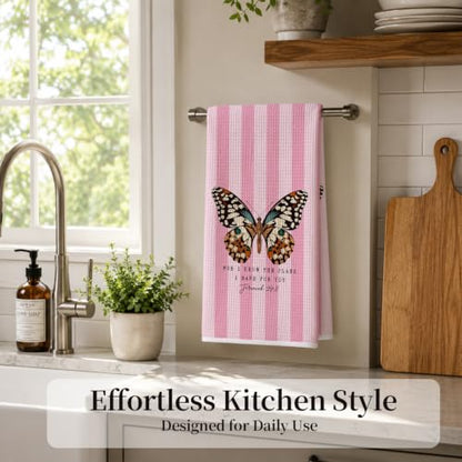 Pink Christian Butterfly Kitchen Hand Towels 16x24 Inch - color: Pink Butterfly