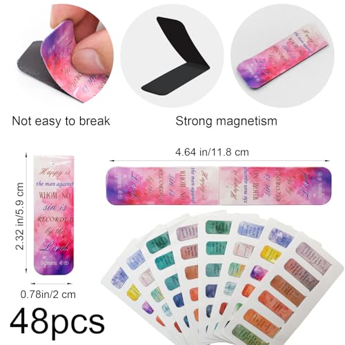 VANRA 48 Pieces Bible Verse Magnetic Bookmarks with Full Scripture Colorful - style: Colorful