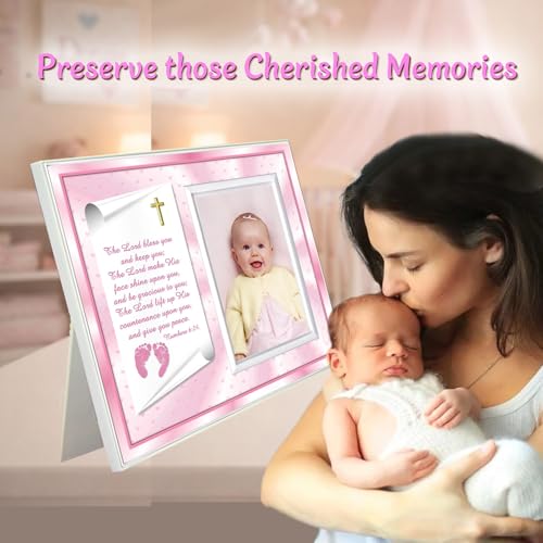 Baby Girl Blessing Picture Frame – Numbers 6:24 Scripture Keepsake Gift from Grandparents or Godparents – Holds 3.5x5 Photo - color: Girl Baby Blessing