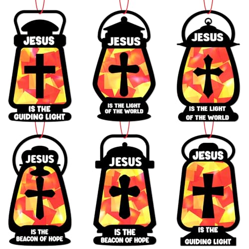42PCS Sunday School VBS Crafts Bulk: Black Paper Oil-Lamp Nativity Suncatchers,Jesus Religious Christian Classroom Camping Activity DIY Kits Gifts Church Decorations,Window Stained Glass Effect - style: black oil lamp