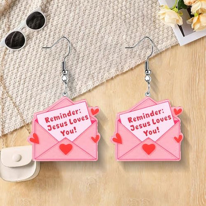 Christian Statement Earrings for Women, Acrylic Dangle Earrings, Lightweight Comfortable, Non Tarnish Hooks, Faith Jewelry, Religious Gift for Women - color: Reminder Jesus Loves You