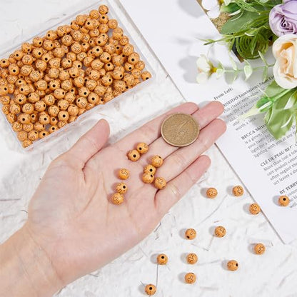 DICOSMETIC 600Pcs Round with Cross Beads Easter Imitation Wood Acrylic Beads 8mm Round Jewelry Bead Small Sandy Brown Religious Spacer Bead for DIY Jewelry Making Crafts, Hole: 2mm