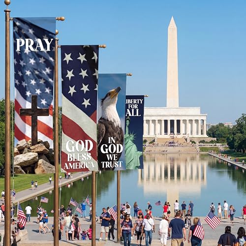 Hosuly 4 Pcs Independence Day Church Banners Patriotic Church Banners for Sanctuary Wall 4th of July Religious Praise Hanging Sign God Bless America for Holiday School Outside Indoor Patriotic Decor - size: 2 x 6 Feet, style: Patriotic