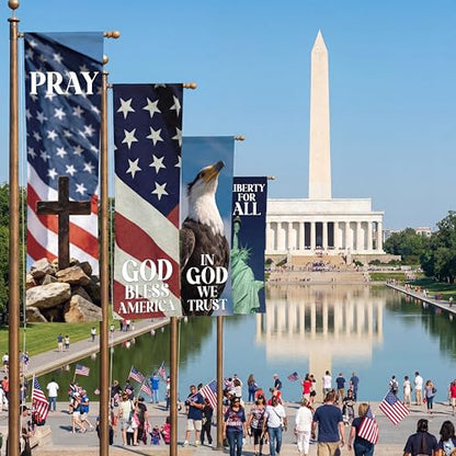Hosuly 4 Pcs Independence Day Church Banners Patriotic Church Banners for Sanctuary Wall 4th of July Religious Praise Hanging Sign God Bless America for Holiday School Outside Indoor Patriotic Decor - size: 2 x 6 Feet, style: Patriotic