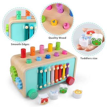 Montessori Baby Hammer Pounding Toy for Toddlers Boys Girls 2 3 4 Years Old, Educational Learning Toy Xylophone Color Shape Easter Basket Stuffers for Toddlers Valentine's Day Gift