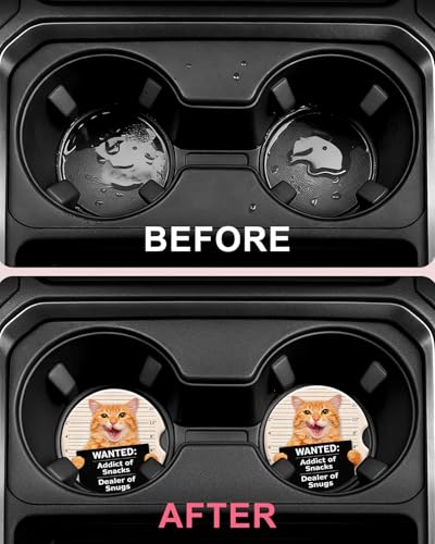 Swooflia 2 Pack Absorbent Ceramic Car Coasters for Women - color: Wanted Cat