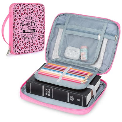 ICOSY Bible Cover, Church Bag for Women and Girls - color: Pink Leopard