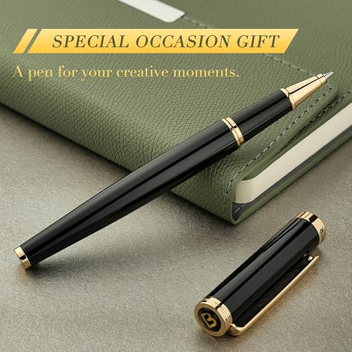 BEILUNER Luxury Rollerball Pen,24K Gold Trim,Noble and Elegant Designs,Schneider Ink Refill, Best Roller Ball Pen Gift Set for Men & Women, Professional, Executive Office, Nice Pens - color: ,Black and Gold