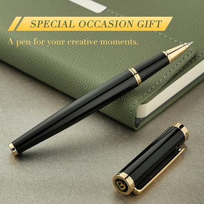 BEILUNER Luxury Rollerball Pen,24K Gold Trim,Noble and Elegant Designs,Schneider Ink Refill, Best Roller Ball Pen Gift Set for Men & Women, Professional, Executive Office, Nice Pens - color: ,Black and Gold