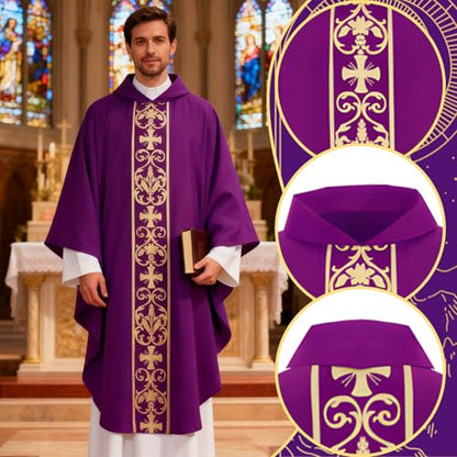 Clergy Vestments Chasuble Cross Robe Priest Cloak Church Mass - color: Purple