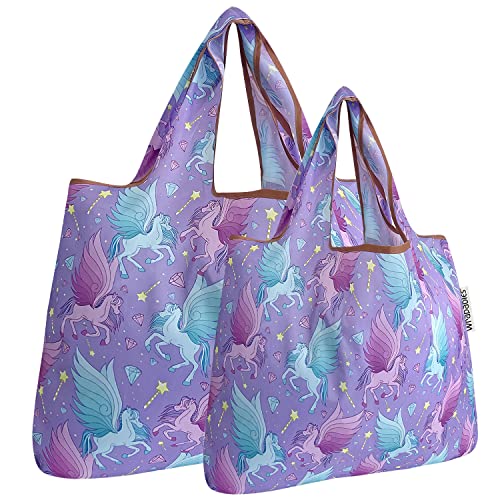 allydrew Large Foldable Tote Nylon Reusable Grocery Bags - color: Set of 2, Pegasus, size: Large & Small (Set of 2)