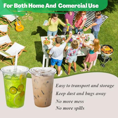 Artpreti 25 Sets 20 oz Clear Plastic Cups with Lids and STRAWS, Disposable Cups for Iced Coffee, Smoothie, Milkshake, Cold Drinks - size: 20 oz - With Lid