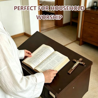 Prayer Kneeler Bench, Solid Wood Prayer Bench with Padded Kneeling Cushion and Bible Holder Shelf, Christian Kneeling Benches for Home Church Worship Meditation and Religious Prayer Room Furniture